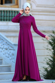 Evening Dress - Plum Color Hijab Dress 3520MU - Thumbnail