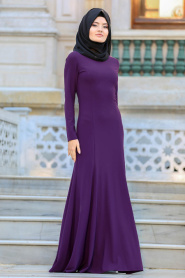 Evening Dress - Plum Color Hijab Dress 7251MU - Thumbnail