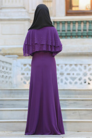 Evening Dress - Plum Color Hijab Dress 7251MU - Thumbnail