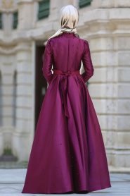 Evening Dress - Plum Color Hijab Dress 8158MU - Thumbnail