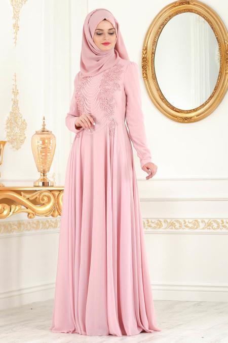 Evening Dress - Powder Pink Evening Dress 7954PD - 2