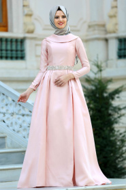 Evening Dress - Powder Pink Hijab Dress 2363PD - Thumbnail