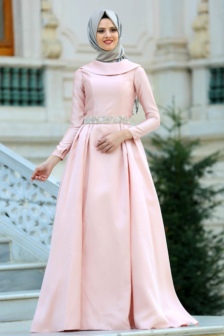 Evening Dress - Powder Pink Hijab Dress 2363PD