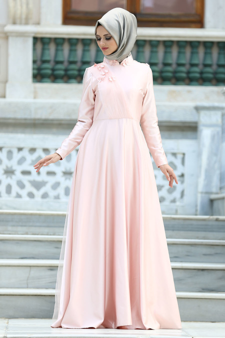 Evening Dress - Powder Pink Hijab Dress 3530PD
