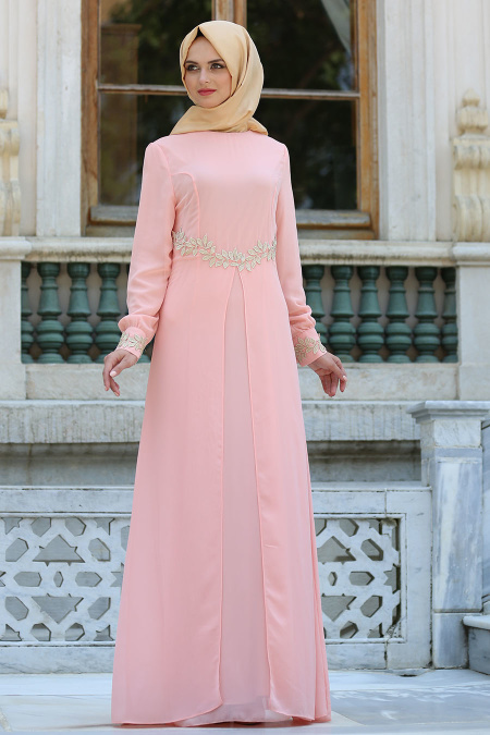Evening Dress - Powder Pink Hijab Dress 4216PD