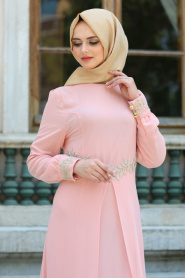 Evening Dress - Powder Pink Hijab Dress 4216PD - Thumbnail