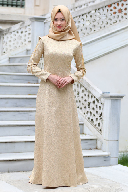Evening Dress - Powder Pink Hijab Dress 7052PD