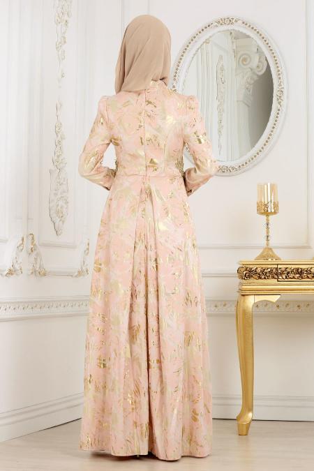 Evening Dress - Powder Pink Hijab Dress 7303PD - 2