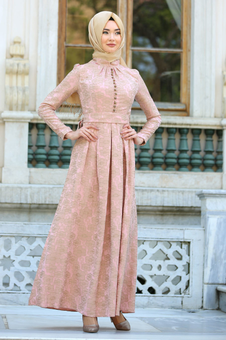 Evening Dress - Powder Pink Hijab Dress 73060PD
