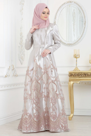 Evening Dress - Powder Pink Hijab Dress 8184PD - Thumbnail