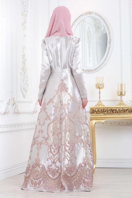 Evening Dress - Powder Pink Hijab Dress 8184PD - 2