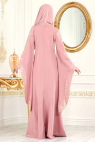 Evening Dress - Powder Pink Hijab Evening Dress 4020PD - Thumbnail