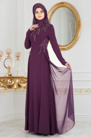 Evening Dress - Purple Hijab Dress 20331MOR - Thumbnail