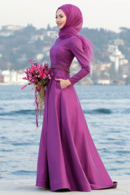 Evening Dress - Purple Hijab Dress 2251MOR - Thumbnail