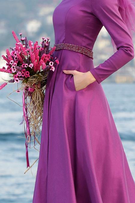 Evening Dress - Purple Hijab Dress 2251MOR - 3