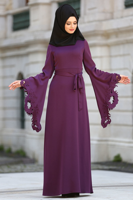 Evening Dress - Purple Hijab Dress 2338MOR