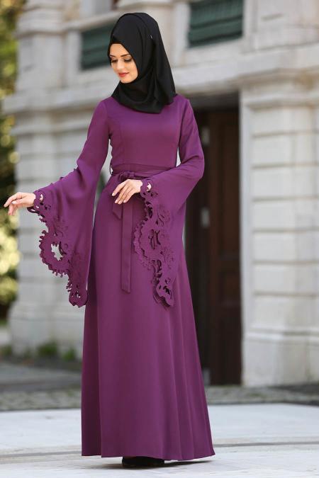 Evening Dress - Purple Hijab Dress 2338MOR - 2