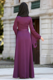 Evening Dress - Purple Hijab Dress 2338MOR - Thumbnail