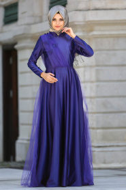 Evening Dress - Purple Hijab Dress 3530MOR - Thumbnail