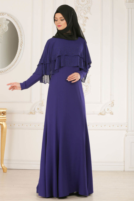 Evening Dress - Purple Hijab Dress 7251MOR