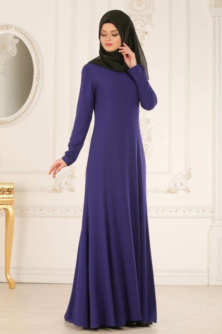 Evening Dress - Purple Hijab Dress 7251MOR - 2