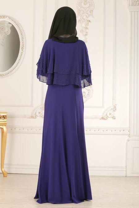 Evening Dress - Purple Hijab Dress 7251MOR - 3