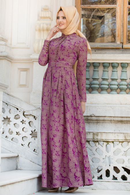 Evening Dress - Purple Hijab Dress 73060MOR