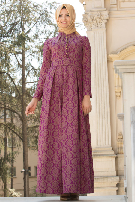 Evening Dress - Purple Hijab Dress 7306MOR