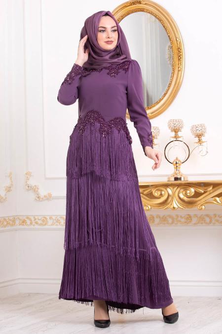 Evening Dress - Purple Hijab Evening Dress 3634MOR - 2