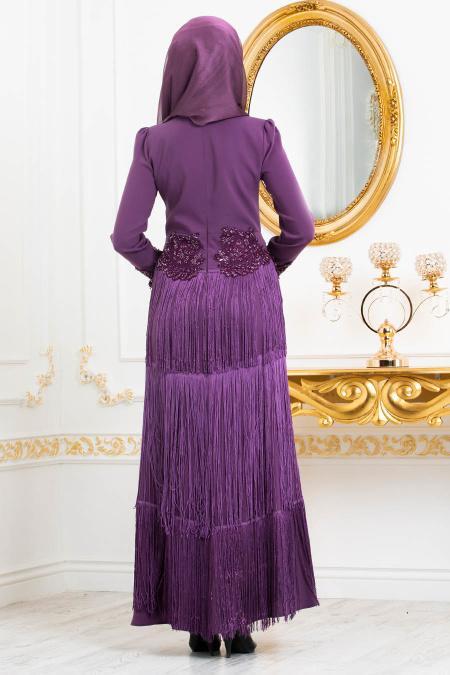 Evening Dress - Purple Hijab Evening Dress 3634MOR - 3