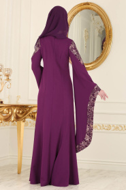 Evening Dress - Purple Hijab Evening Dress 4020MOR - Thumbnail