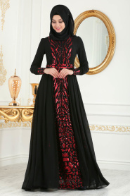 Evening Dress - Red Hijab Evening Dress 7564K - Thumbnail