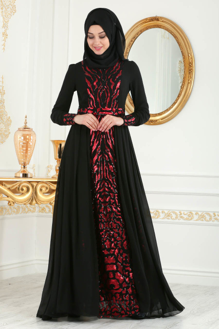 Evening Dress - Red Hijab Evening Dress 7564K