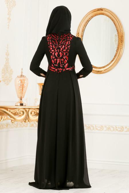 Evening Dress - Red Hijab Evening Dress 7564K - 3