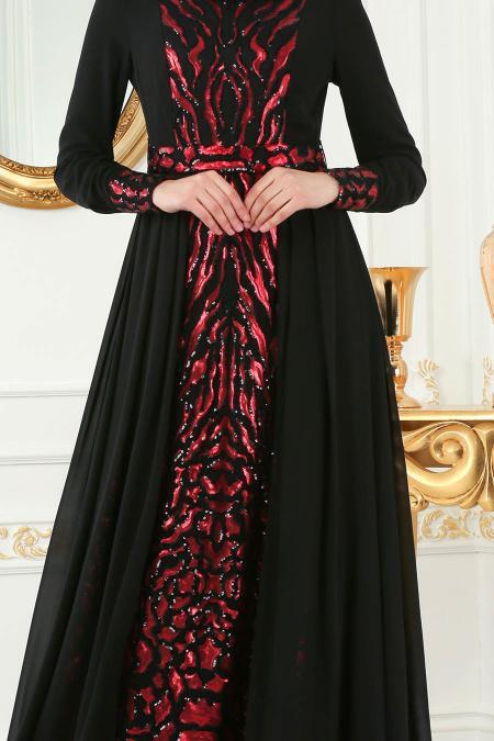 Evening Dress - Red Hijab Evening Dress 7564K - 4