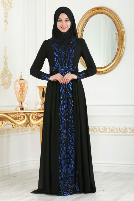 Evening Dress - Royal Blue Hijab Evening Dress 7564SX