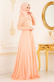 Evening Dress - Salmon Pink Evening Dress 36611SMN - Thumbnail
