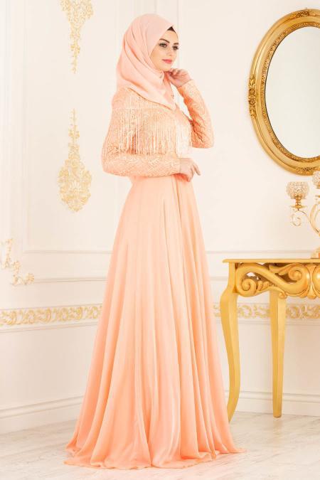 Evening Dress - Salmon Pink Evening Dress 36611SMN - 2