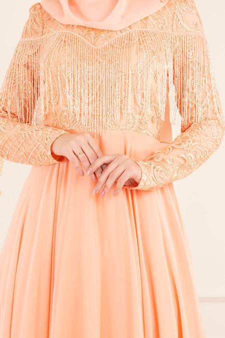 Evening Dress - Salmon Pink Evening Dress 36611SMN - 3