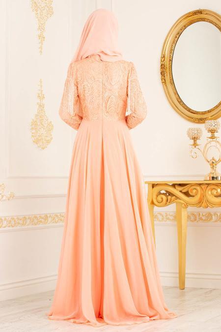 Evening Dress - Salmon Pink Evening Dress 36611SMN - 4