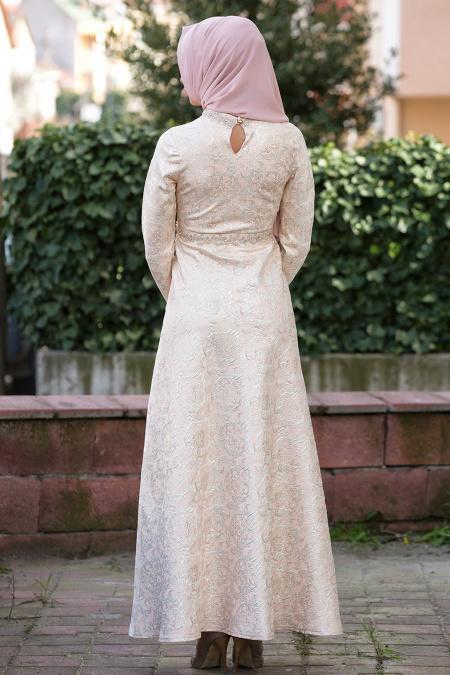 Evening Dress - Salmon Pink Hijab Dress 7026SMN - 3