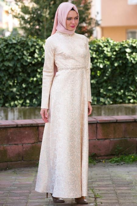 Evening Dress - Salmon Pink Hijab Dress 7026SMN - 2