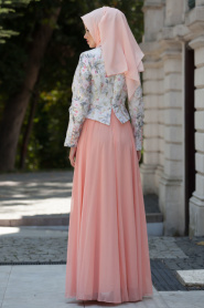 Evening Dress - Salmon Pink Hijab Dress 7209SMN - Thumbnail