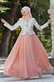Evening Dress - Salmon Pink Hijab Dress 7209SMN - Thumbnail