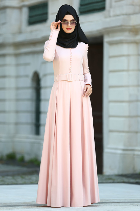 Evening Dress - Salmon Pink Hijab Dress 72430SMN