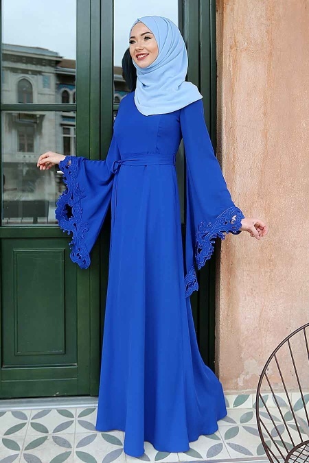Evening Dress - Sax Blue Hijab Dress 2338SX
