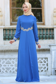 Evening Dress - Sax Blue Hijab Dress 4216SX - Thumbnail