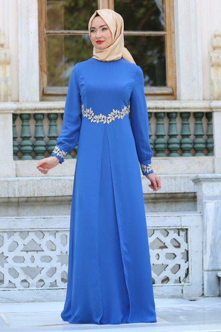 Evening Dress - Sax Blue Hijab Dress 4216SX