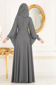 Evening Dress - Smoke Color Hijab Evening Dress 8088FU - Thumbnail