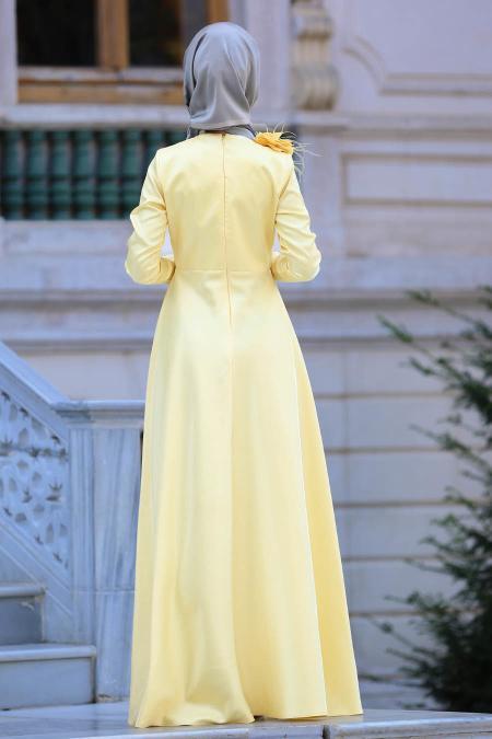 Evening Dress - Yellow Hijab Dress 3557SR - 2